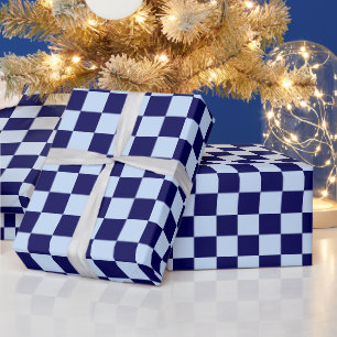 Papel De Regalo Navidad Cuadro Escocés Azul Marítimo Retro