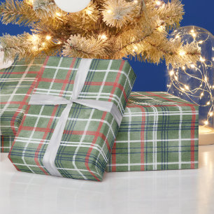 Papel De Regalo Navidad Cuadros Rayas Verde Rojo Blanco