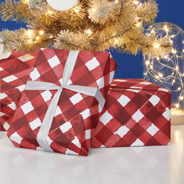 Papel De Regalo Navidad Cuadros Rojos Rústicos (Vacaciones)