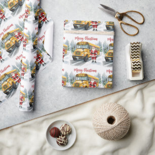 Papel De Regalo Navidad de Autobús Escolar para Conductor