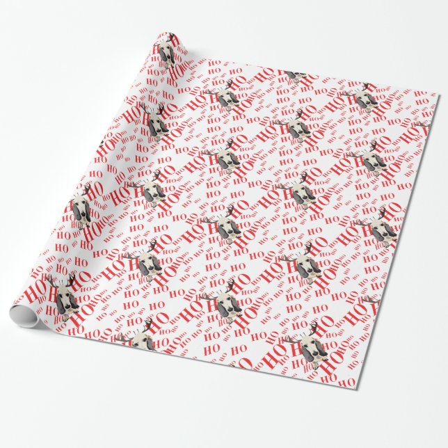 Papel De Regalo Navidad de Basset Hound Ho Ho Ho (Desenrollado)
