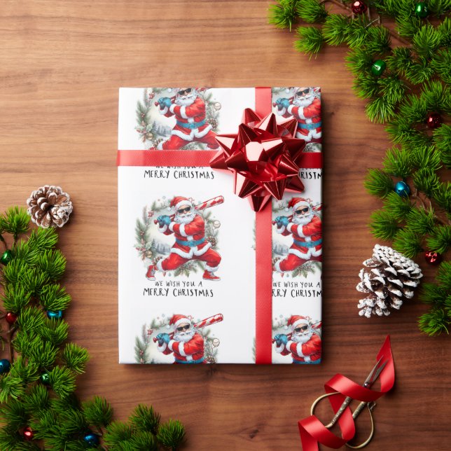 Papel De Regalo Navidad de béisbol con Santa Claus (Regalo de vacaciones)