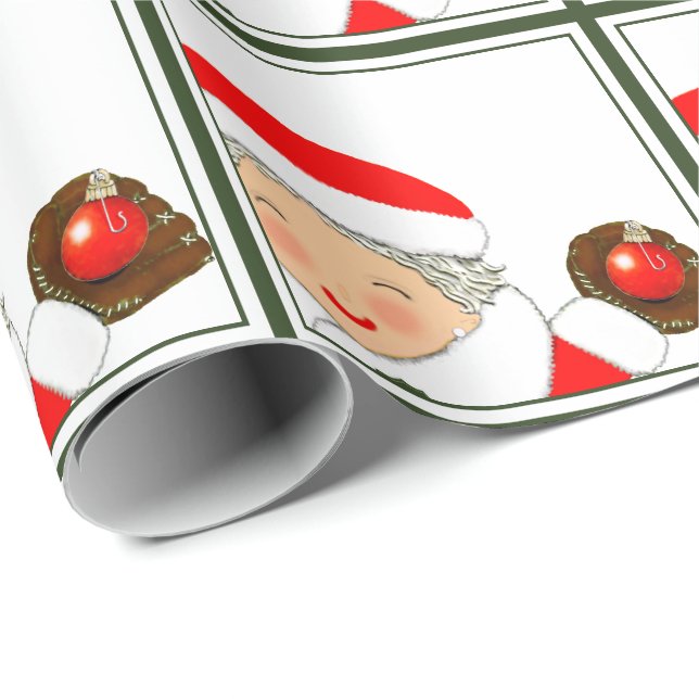 Papel De Regalo Navidad de béisbol de chicas (Esquina del rollo)