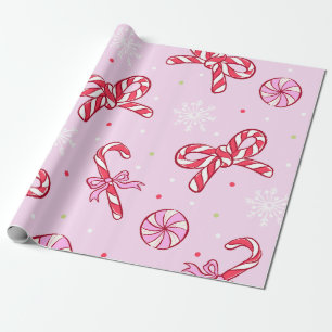 Papel De Regalo Navidad de Caña de Caramelo Rosa