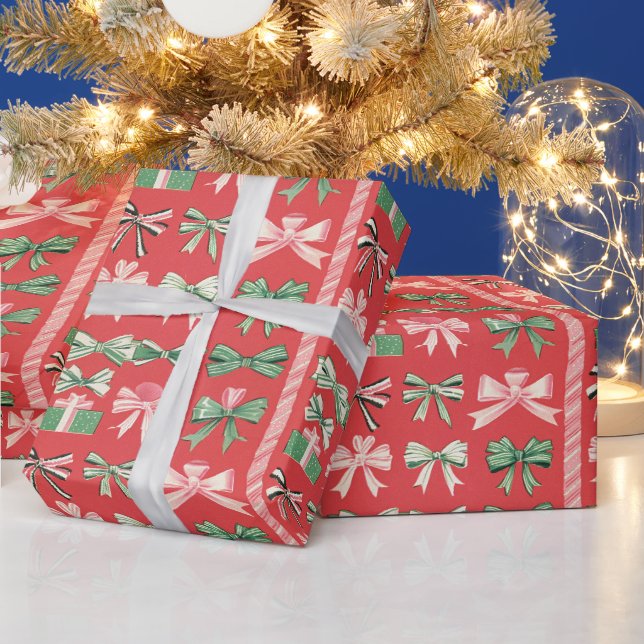 Papel De Regalo Navidad de cinta blanca y verde alegre (Vacaciones)