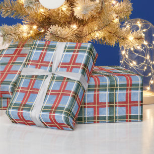 Papel De Regalo Navidad de Cuadro Escocés Azul Rojo Verde