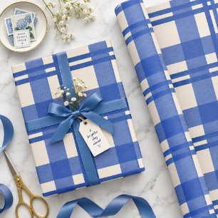 Papel De Regalo Navidad de Cuadro Escocés Azul Vintage
