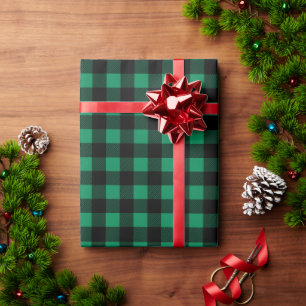 Papel De Regalo Navidad de Cuadro Escocés Búfalo Pequeño Verde Esm