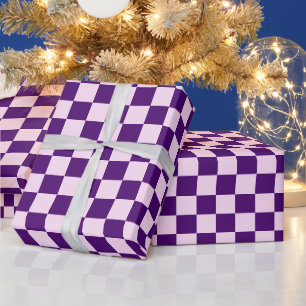 Papel De Regalo Navidad de Cuadro Escocés Púrpura Retro