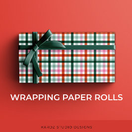 Papel De Regalo Navidad de Cuadros Roja Verde Rosa