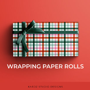Papel De Regalo Navidad de Cuadros Roja Verde Rosa