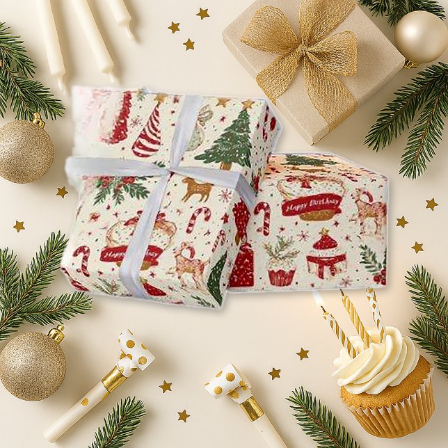 Papel De Regalo Navidad de cumpleaños roja caprichosa (Subido por el creador)