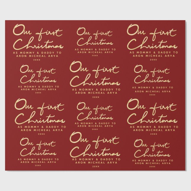 Papel De Regalo Navidad de encargo del nombre |Our primer como (Superficie plana)