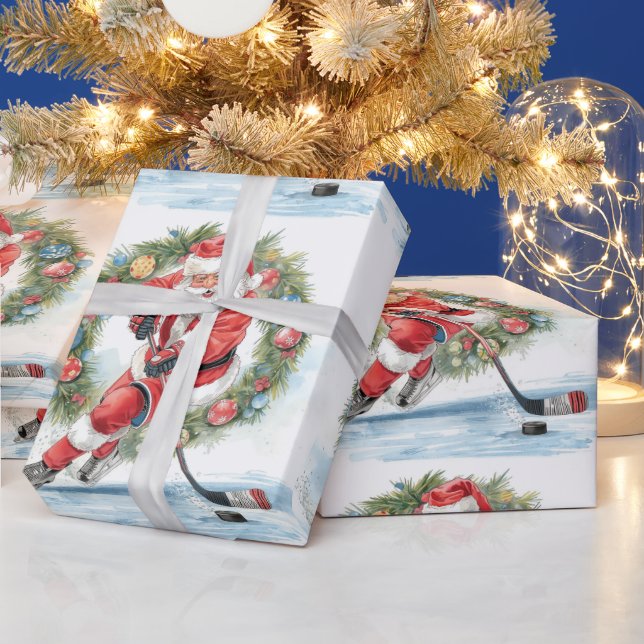 Papel De Regalo Navidad de Hockey con Papá Noel (Vacaciones)