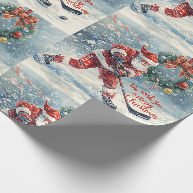 Papel De Regalo Navidad de Hockey con Santa Claus (Esquina)