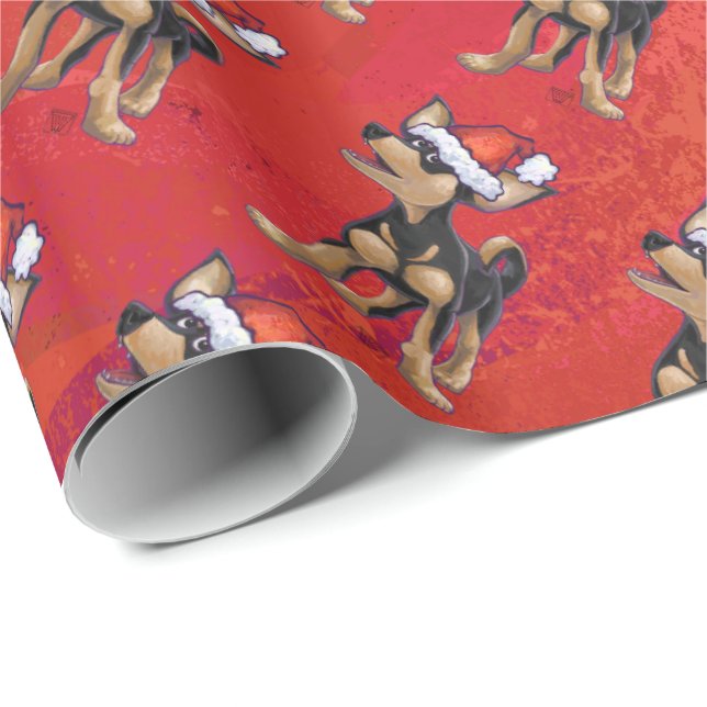 Papel De Regalo Navidad de la chihuahua en rojo (Esquina del rollo)