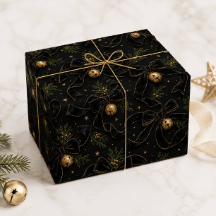 Papel De Regalo Navidad de lazo de terciopelo negro de lujo con ca