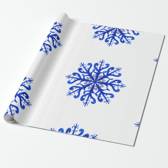 Papel De Regalo Navidad de los copos de nieve de la acuarela del (Desenrollado)