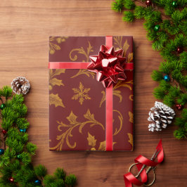Papel De Regalo Navidad de Lujo 24K Poinsettia Rubí y Oro
