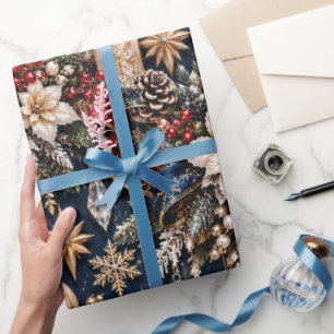 Papel De Regalo Navidad de Lujo Azul Marino