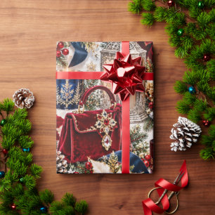 Papel De Regalo Navidad de lujo burgundy