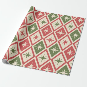 Papel De Regalo Navidad de mediados de siglo Estrellas atómicas en