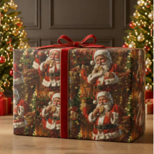 Papel De Regalo Navidad de Papá Noel Vintage