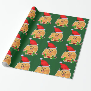 Papel De Regalo Navidad de Pomeranian Santa