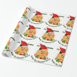 Papel De Regalo Navidad de Pomeranian Santa