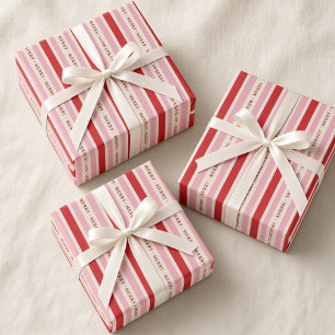 Papel De Regalo Navidad de rayas rosadas y rojas alegres