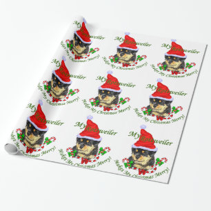 Papel De Regalo Navidad de Rottweiler feliz