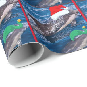 Papel De Regalo Navidad de Santa del delfín de la mamá y del beb