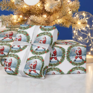 Papel De Regalo Navidad de tenis con Papá Noel en la cancha