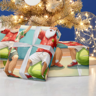 Papel De Regalo Navidad de tenis verano con Santa Claus en la play