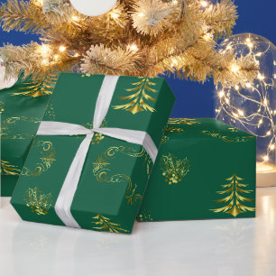 Papel De Regalo Navidad decorativa dorada y verde