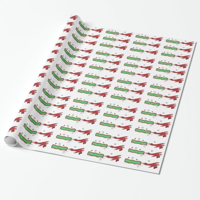 Papel De Regalo Navidad del aeroplano buenas fiestas (Desenrollado)