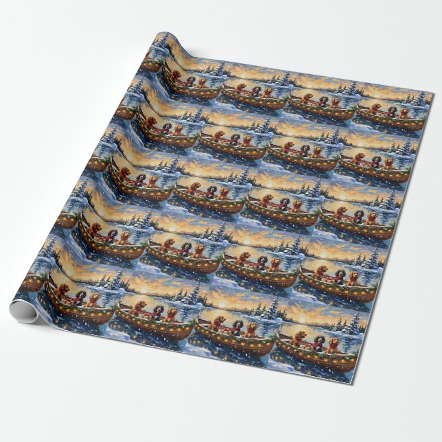 Papel De Regalo Navidad del Cocker Spaniel en Barco (Desenrollado)