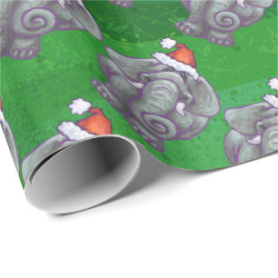 Papel De Regalo Navidad del elefante en verde