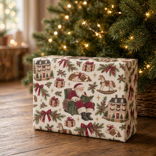 Papel De Regalo Navidad del Libro de Cuentos de Santa Antiguo