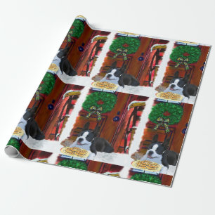 Papel De Regalo Navidad del perrito de Boston Terrier