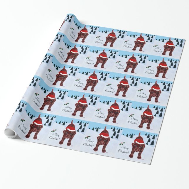 Papel De Regalo Navidad del perrito de Labrador del chocolate y (Desenrollado)