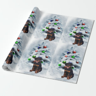 Papel De Regalo Navidad del perrito de Rottweiler
