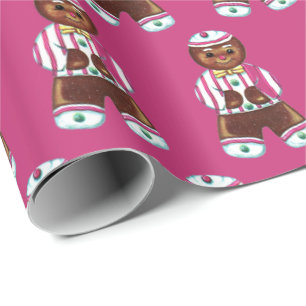 Papel De Regalo Navidad del rosa del hombre de pan de jengibre del