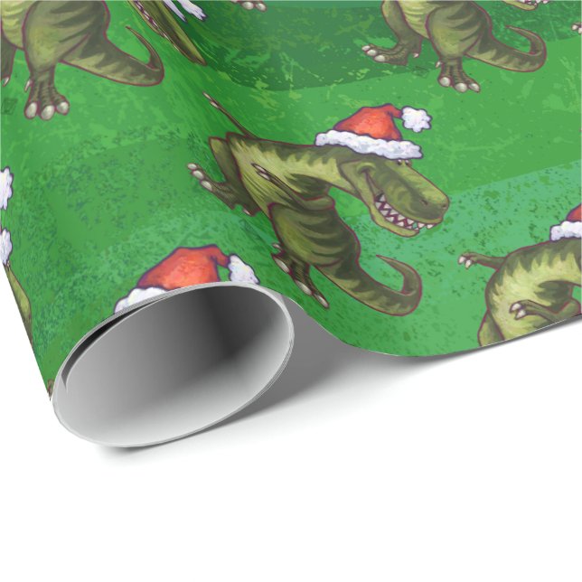 Papel De Regalo Navidad del Tyrannosaurus en verde (Esquina del rollo)
