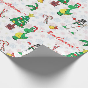 Papel De Regalo Navidad dinosaurio y muñeco de nieve