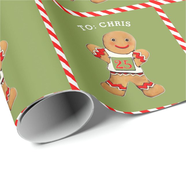 Papel De Regalo Navidad divertida de jengibre corriendo (Esquina del rollo)