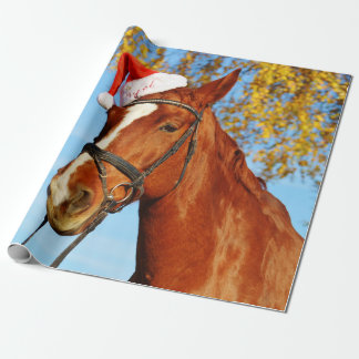 Papel De Regalo Navidad divertido del caballo del gorra de Santa