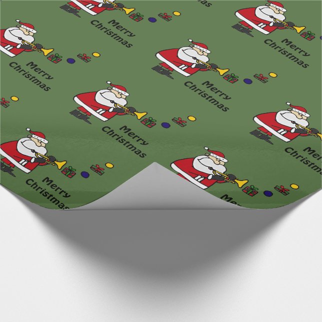 Papel De Regalo Navidad divertido Santa que toca la trompeta (Esquina)