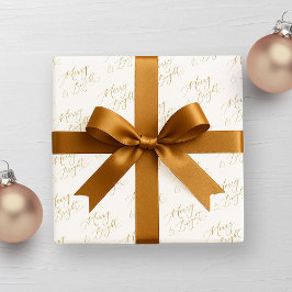 Papel De Regalo Navidad Dorada con Letra Script Alegre y Brillante