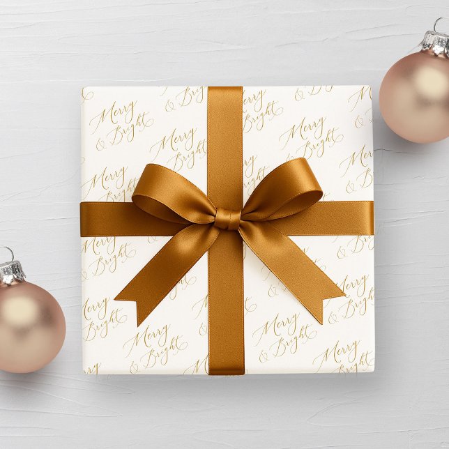 Papel De Regalo Navidad Dorada con Letra Script Alegre y Brillante (Subido por el creador)